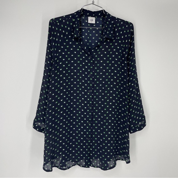 CAbi Martini Blouse M Print Button Up Top Blue Green White Button Up - Picture 1 of 6